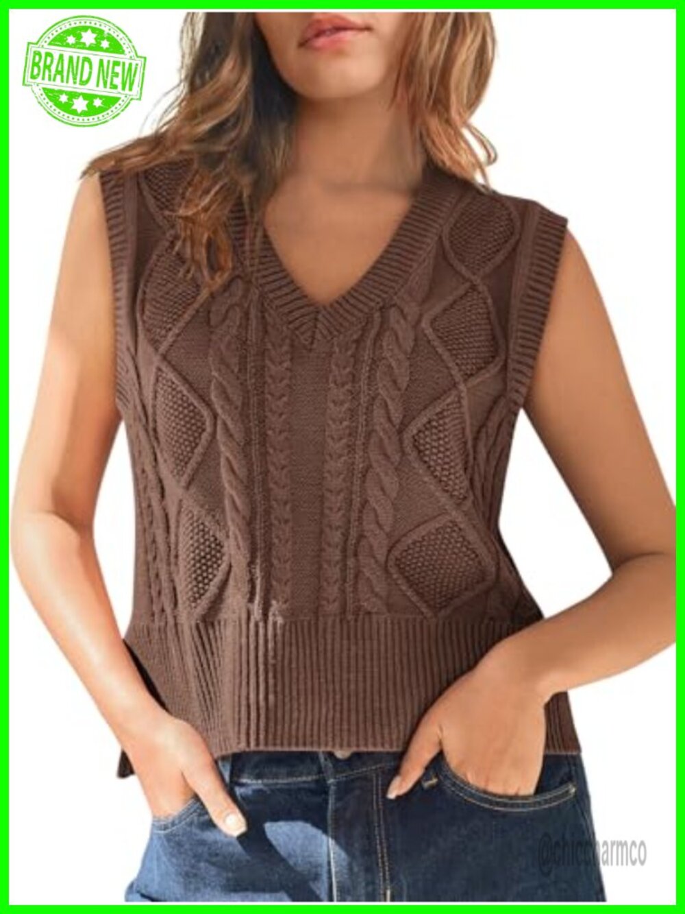 60% Cotton 40% Acrylic V Neck Sleeveless Knit Sweater Vest Pullover